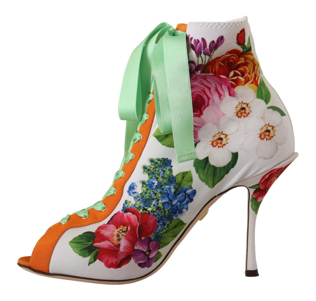 Dolce & Gabbana White Jersey Stretch Boots Open Toe Heels Shoes