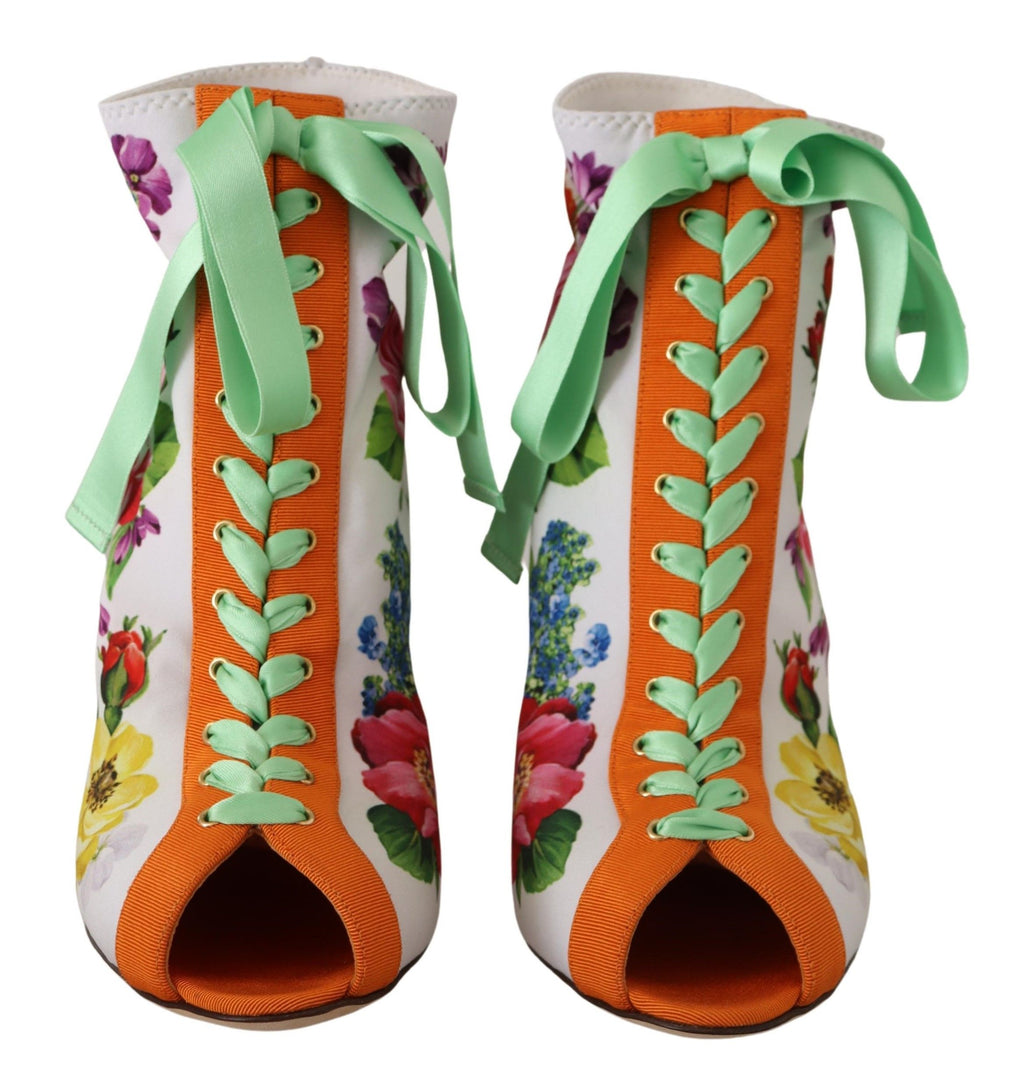 Dolce & Gabbana White Jersey Stretch Boots Open Toe Heels Shoes