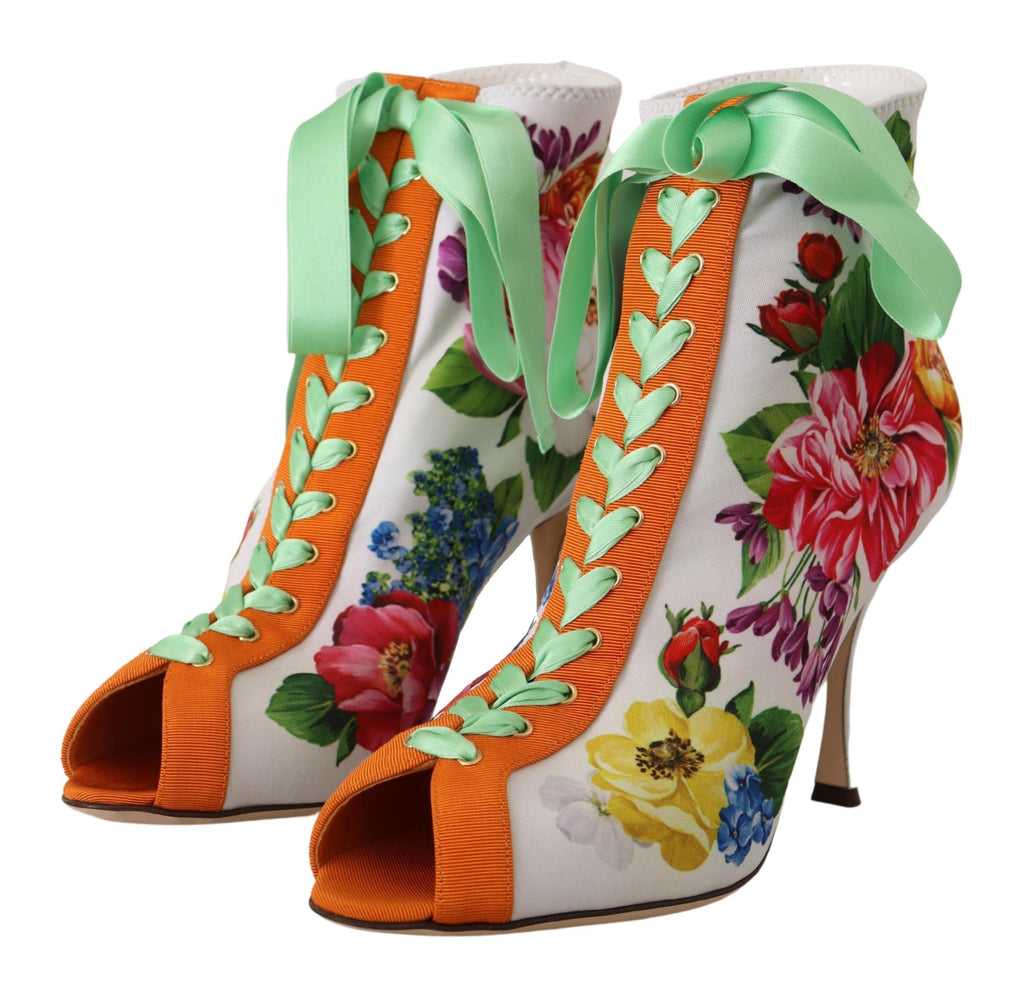 Dolce & Gabbana White Jersey Stretch Boots Open Toe Heels Shoes