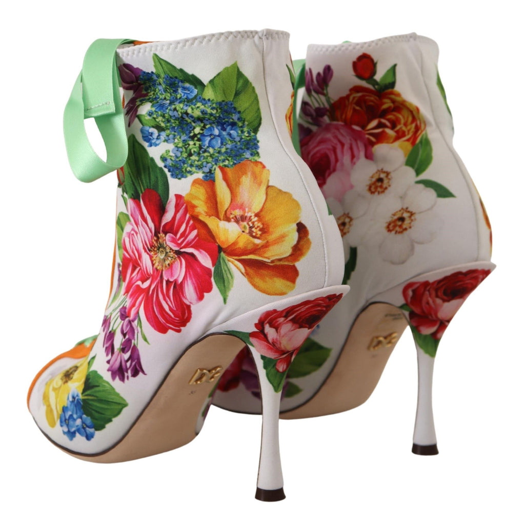 Dolce & Gabbana White Jersey Stretch Boots Open Toe Heels Shoes