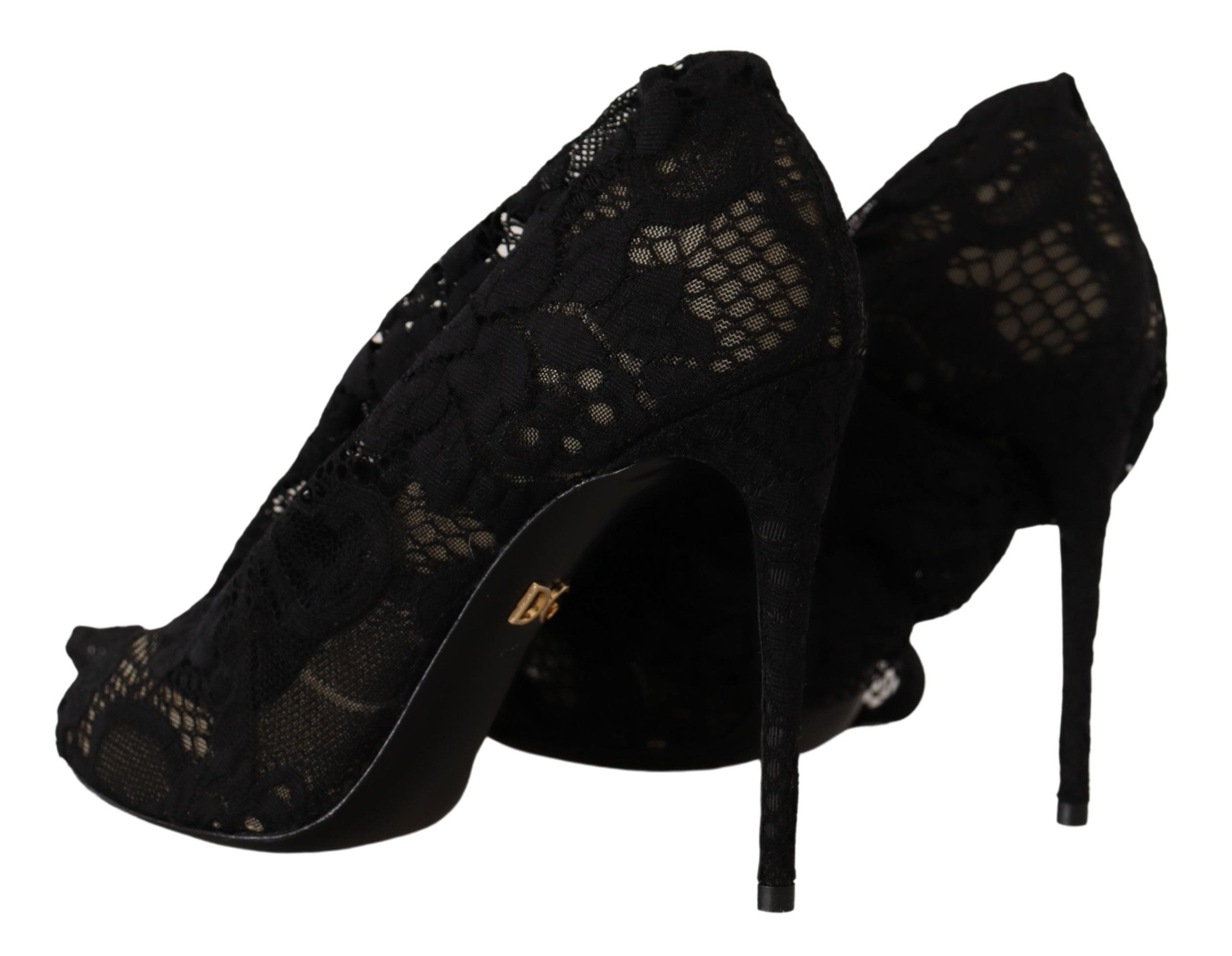 Dolce & Gabbana Black Stretch Sock Taormina Lace Boots Shoes