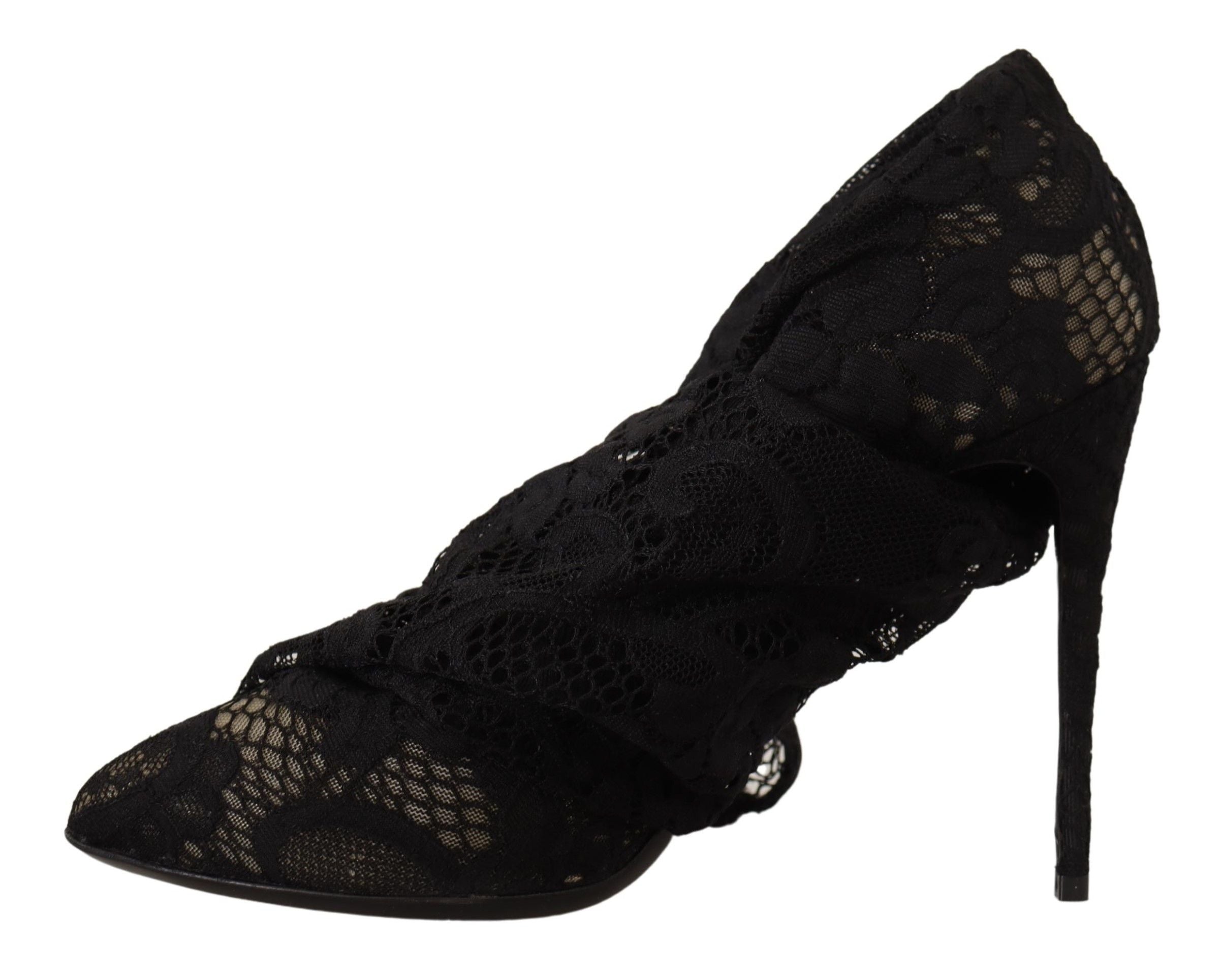 Dolce & Gabbana Black Stretch Sock Taormina Lace Boots Shoes