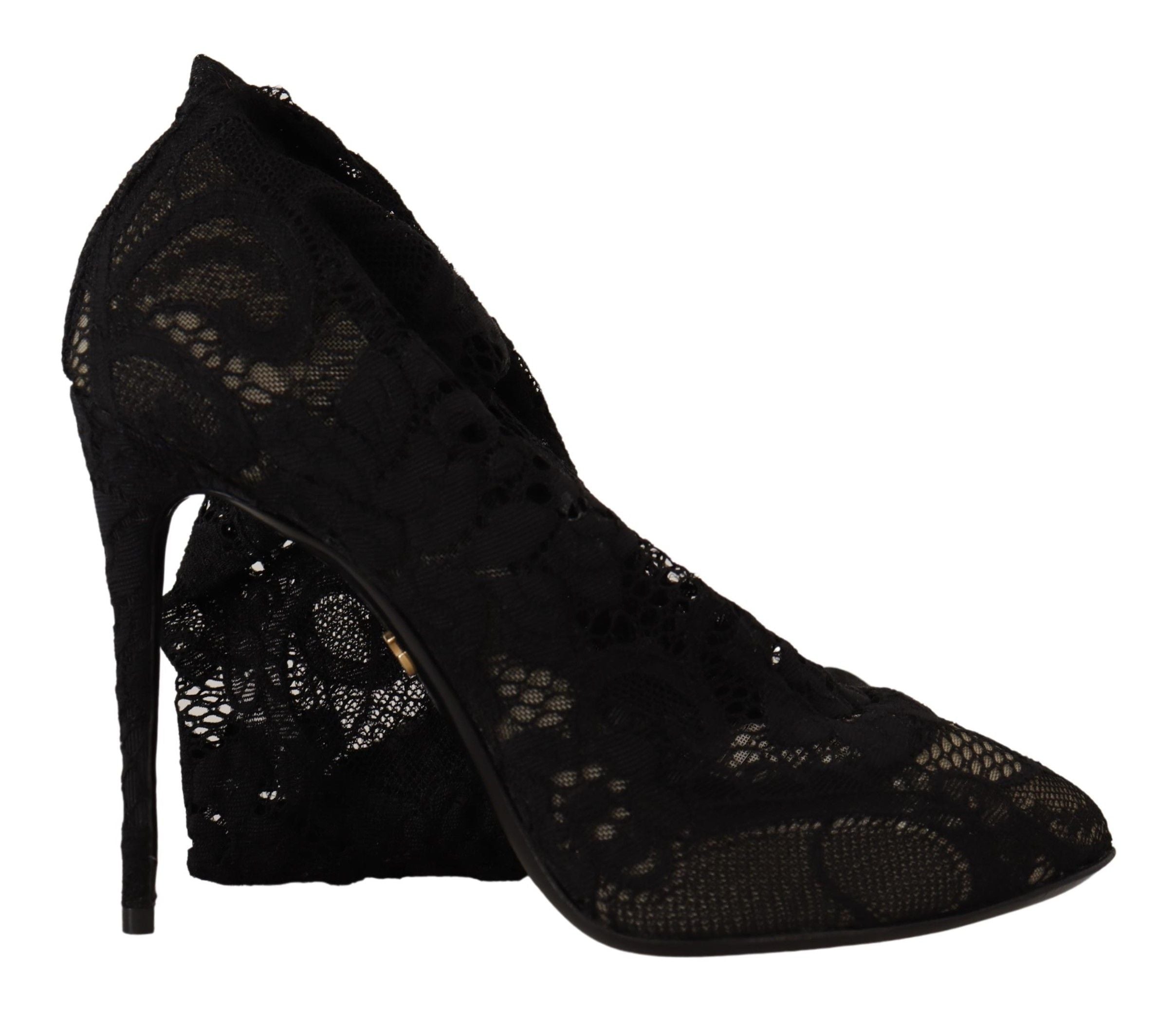 Dolce & Gabbana Black Stretch Sock Taormina Lace Boots Shoes