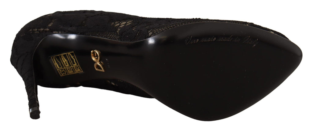 Dolce & Gabbana Black Stretch Sock Taormina Lace Boots Shoes