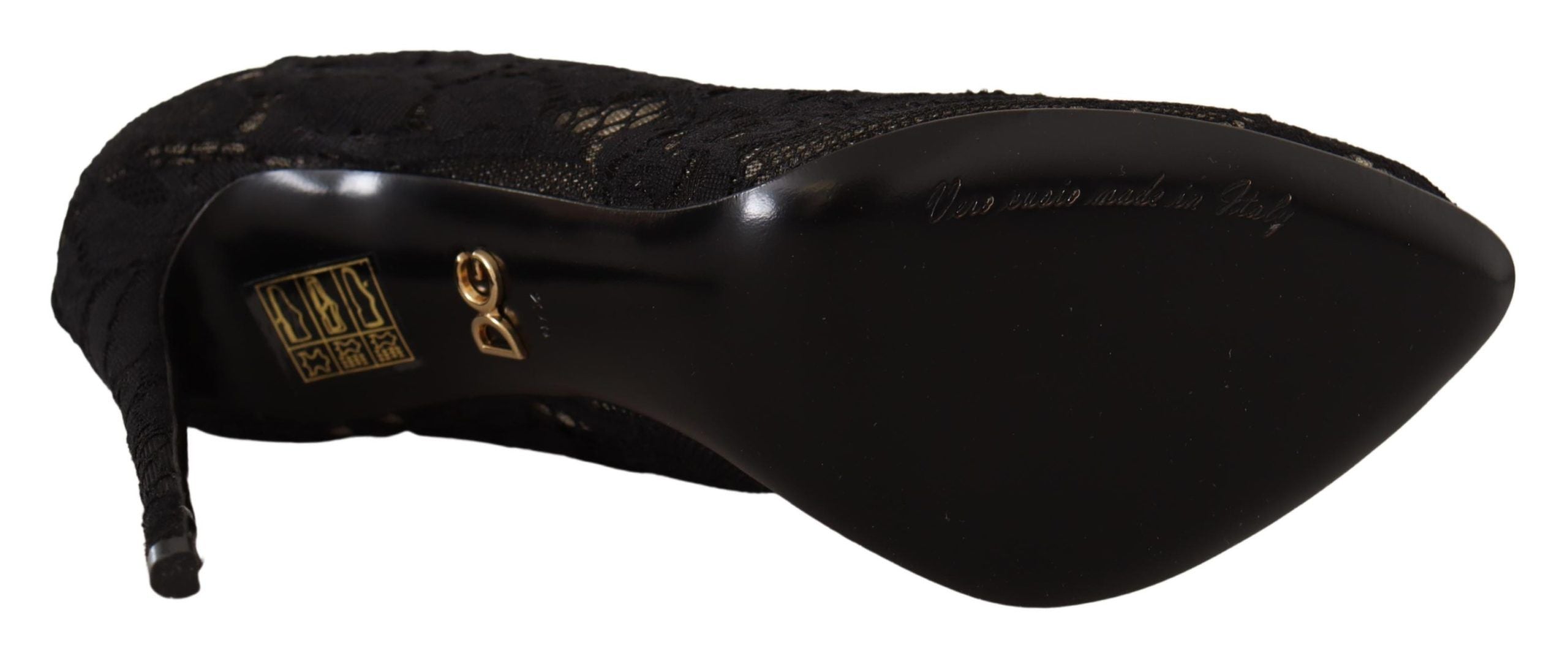 Dolce & Gabbana Black Stretch Sock Taormina Lace Boots Shoes