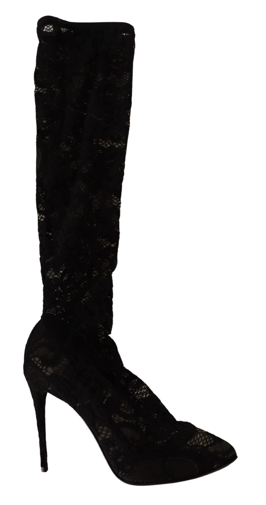 Dolce & Gabbana Black Stretch Sock Taormina Lace Boots Shoes