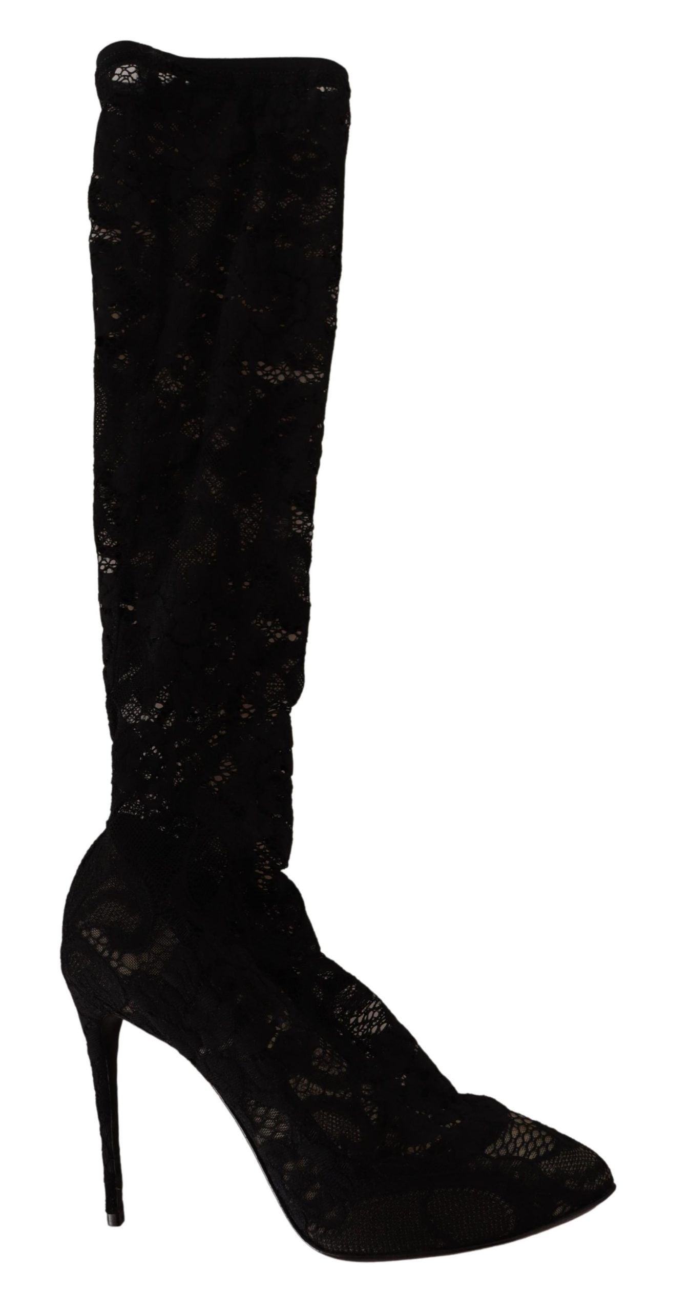 Dolce & Gabbana Black Stretch Sock Taormina Lace Boots Shoes