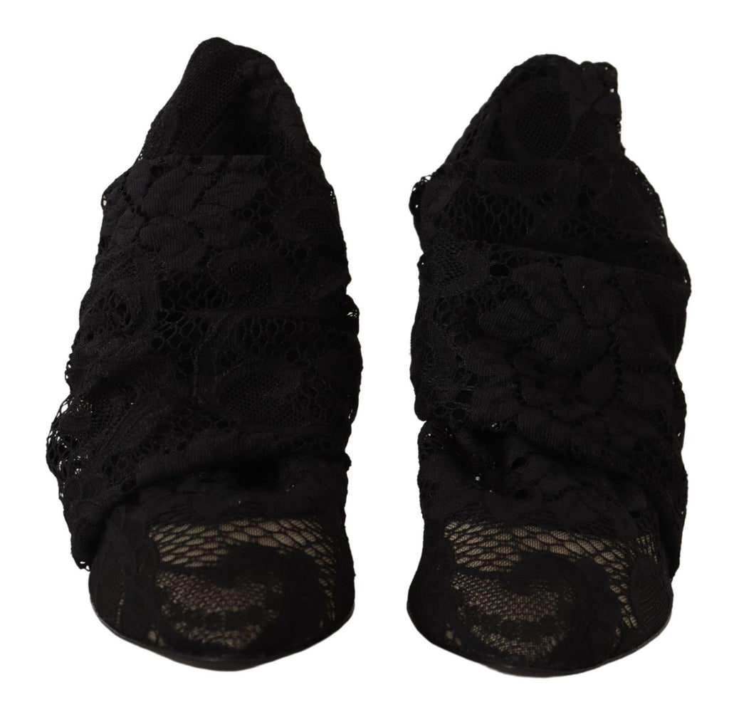 Dolce & Gabbana Black Stretch Sock Taormina Lace Boots Shoes