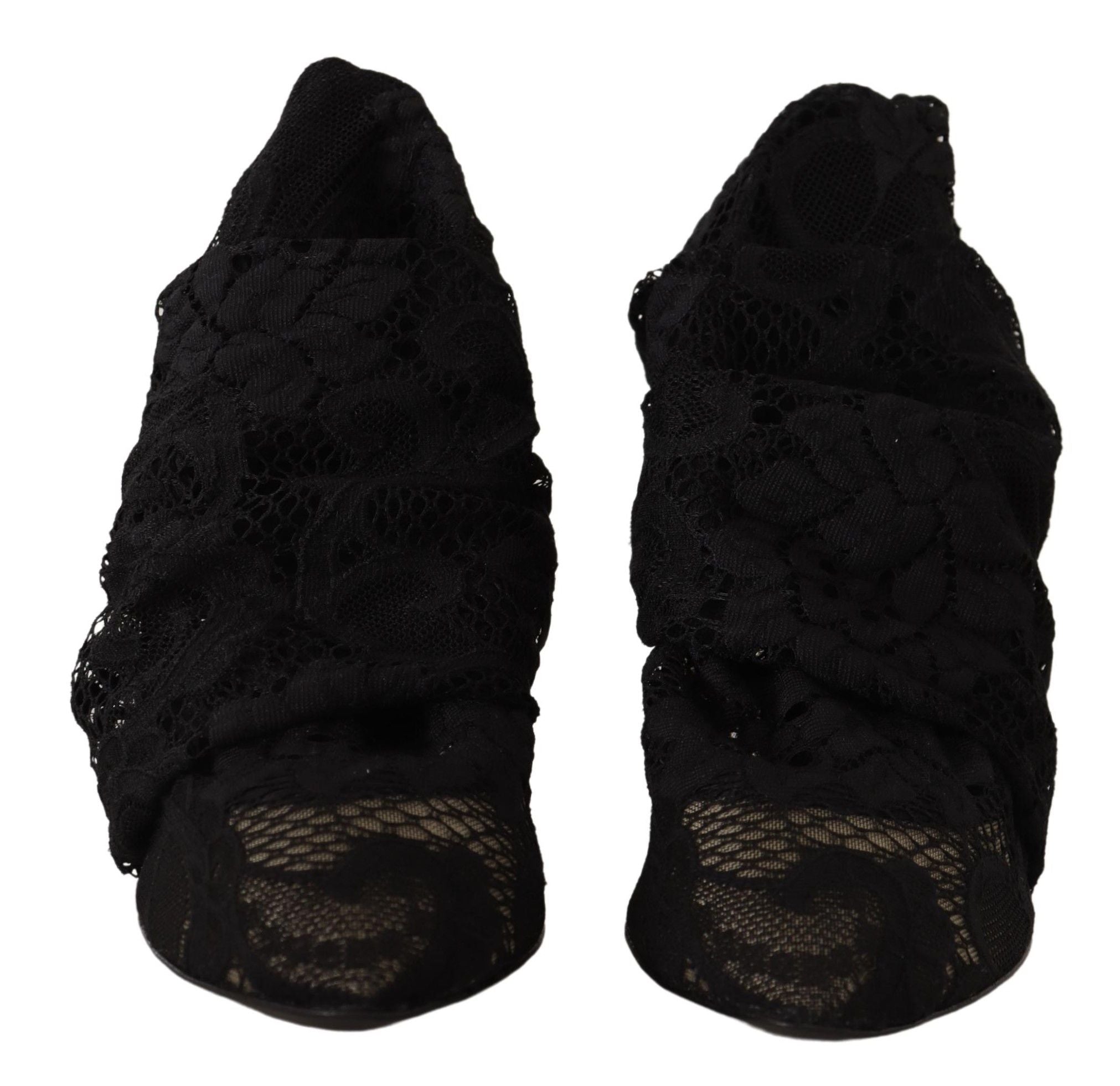 Dolce & Gabbana Black Stretch Sock Taormina Lace Boots Shoes