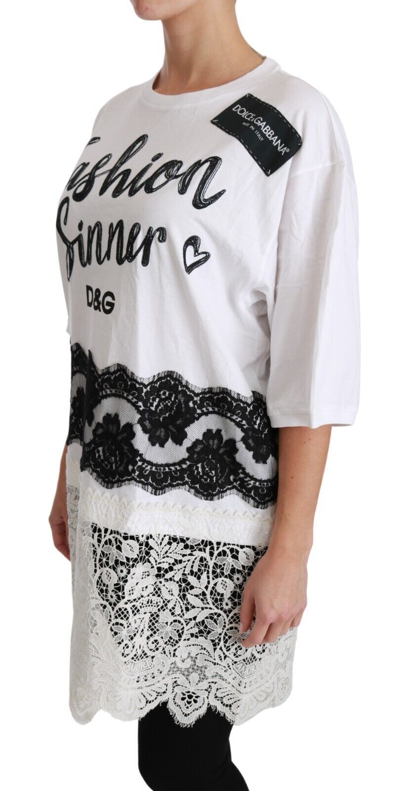 Dolce & Gabbana White Fashion Sinner Cotton Lace T-Shirt Top