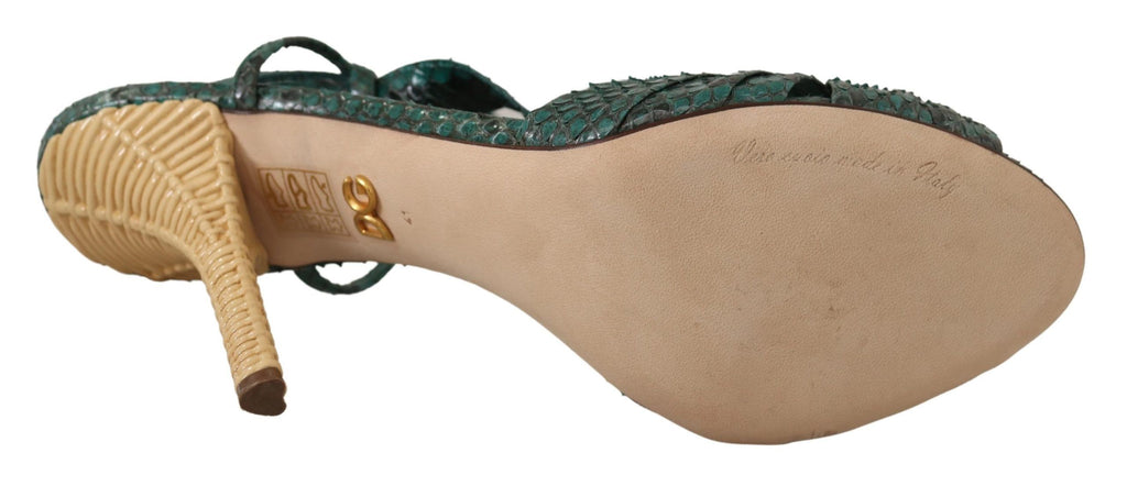Dolce & Gabbana Green Python Strappy Sandals Heels Shoes