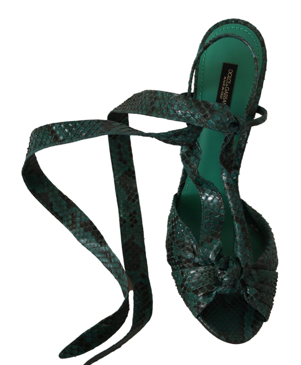Dolce & Gabbana Green Python Strappy Sandals Heels Shoes