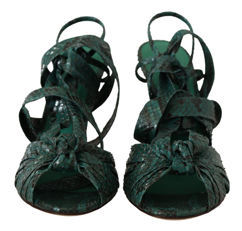 Dolce & Gabbana Green Python Strappy Sandals Heels Shoes