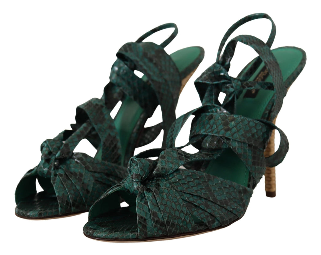 Dolce & Gabbana Green Python Strappy Sandals Heels Shoes