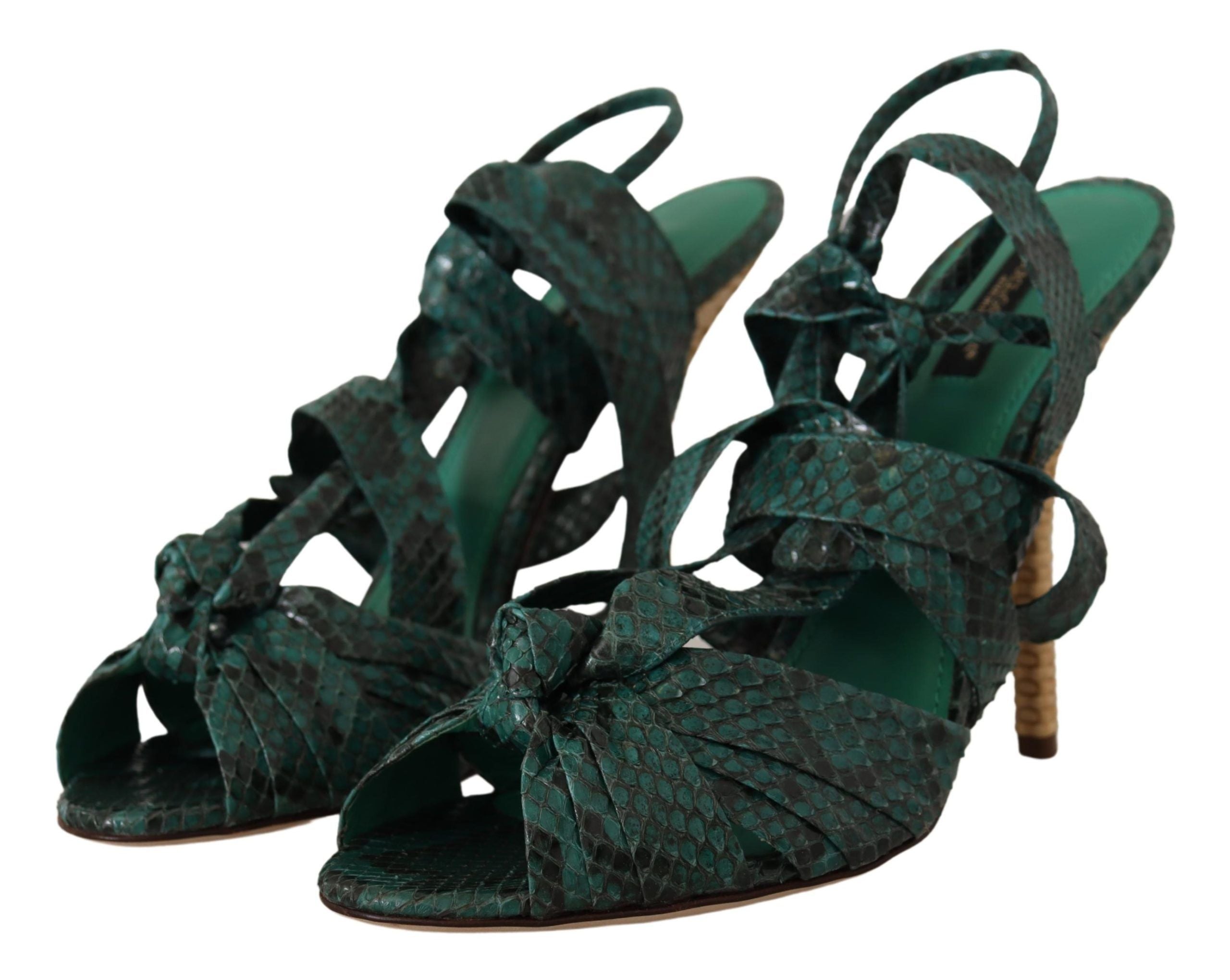Dolce & Gabbana Green Python Strappy Sandals Heels Shoes