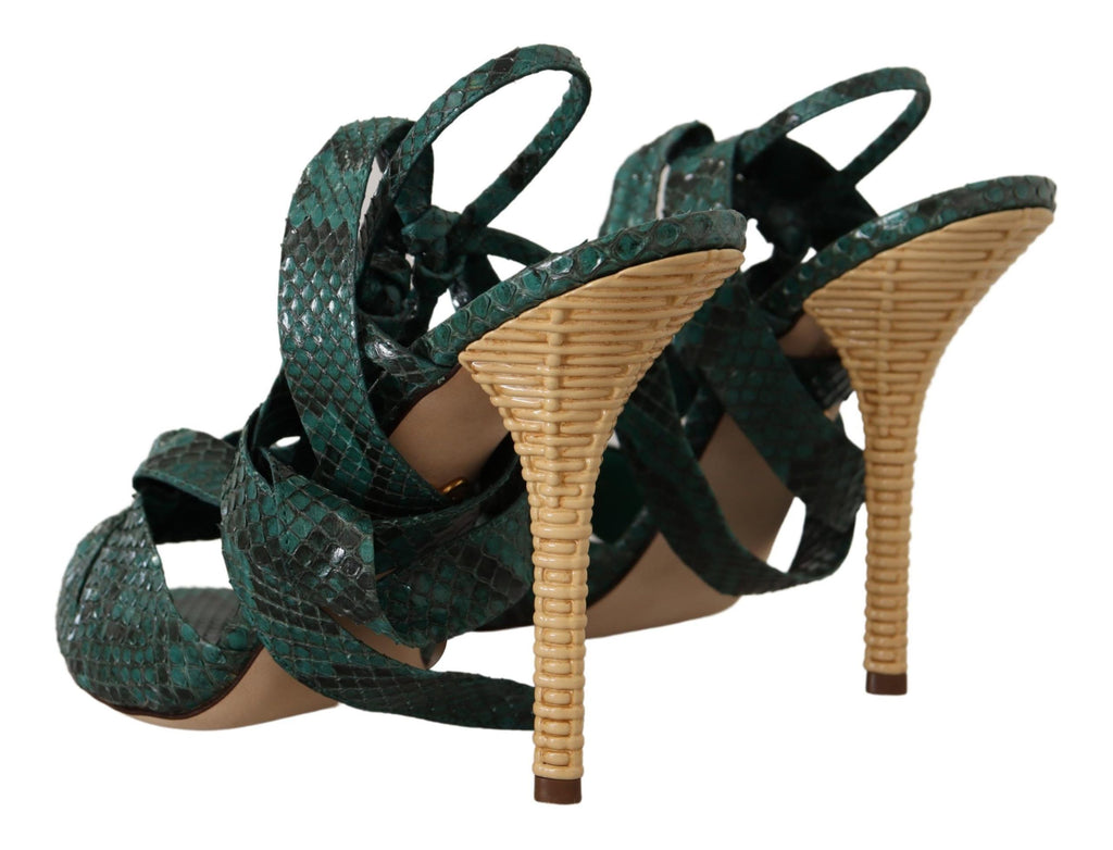 Dolce & Gabbana Green Python Strappy Sandals Heels Shoes