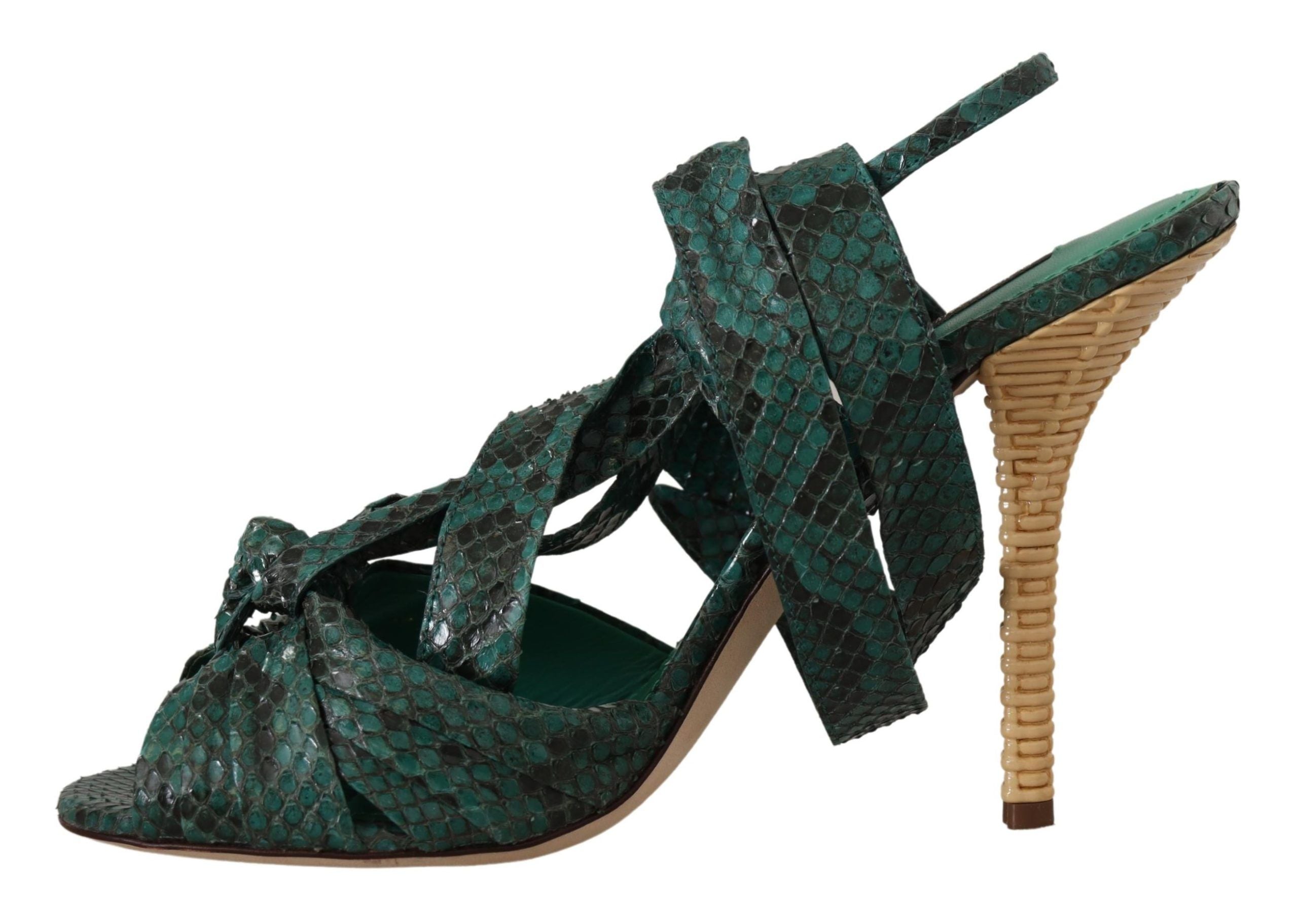 Dolce & Gabbana Green Python Strappy Sandals Heels Shoes
