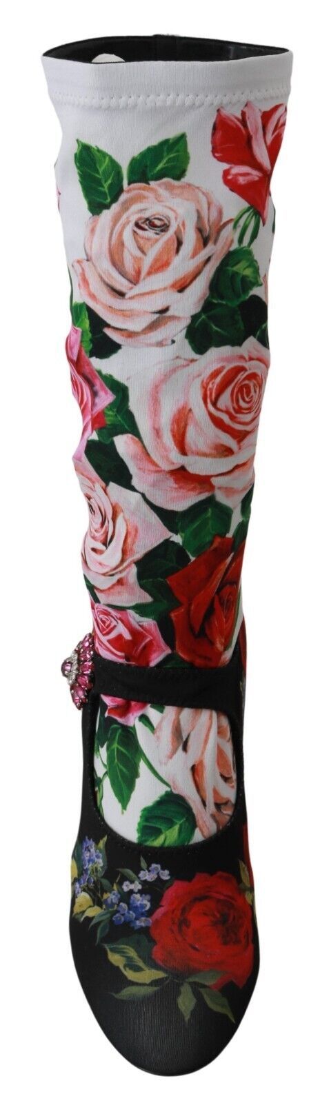 Dolce & Gabbana Black Floral Sock Crystal Jersey Boots Shoes