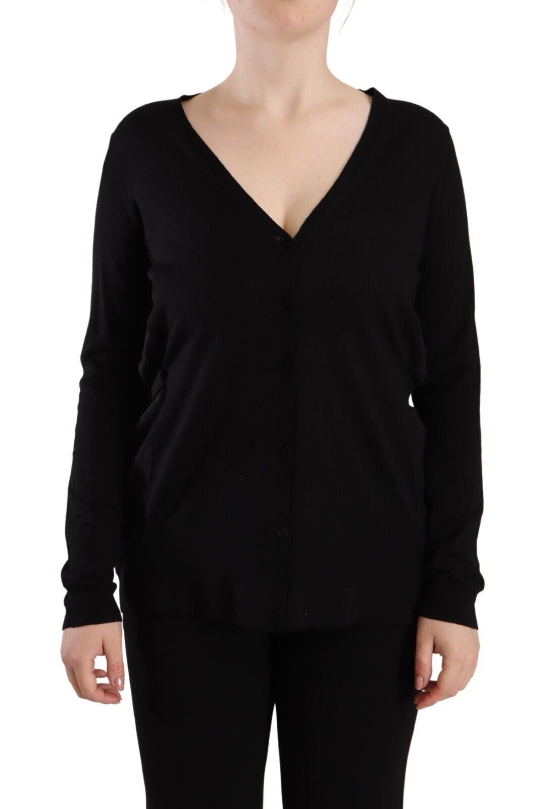 Dolce & Gabbana Black Wool V-Neck Long-Sleeved Sweater