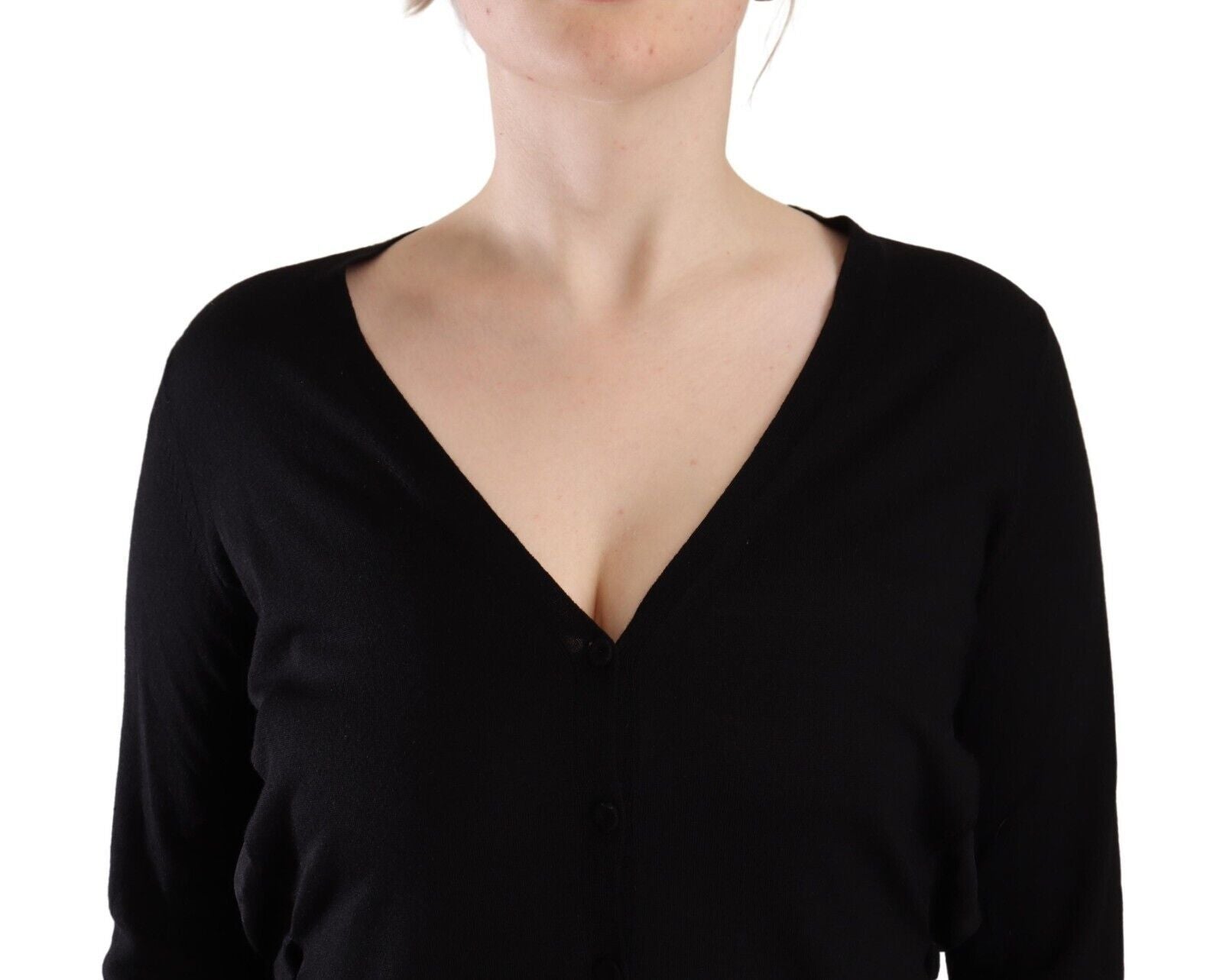 Dolce & Gabbana Black Wool V-Neck Long-Sleeved Sweater