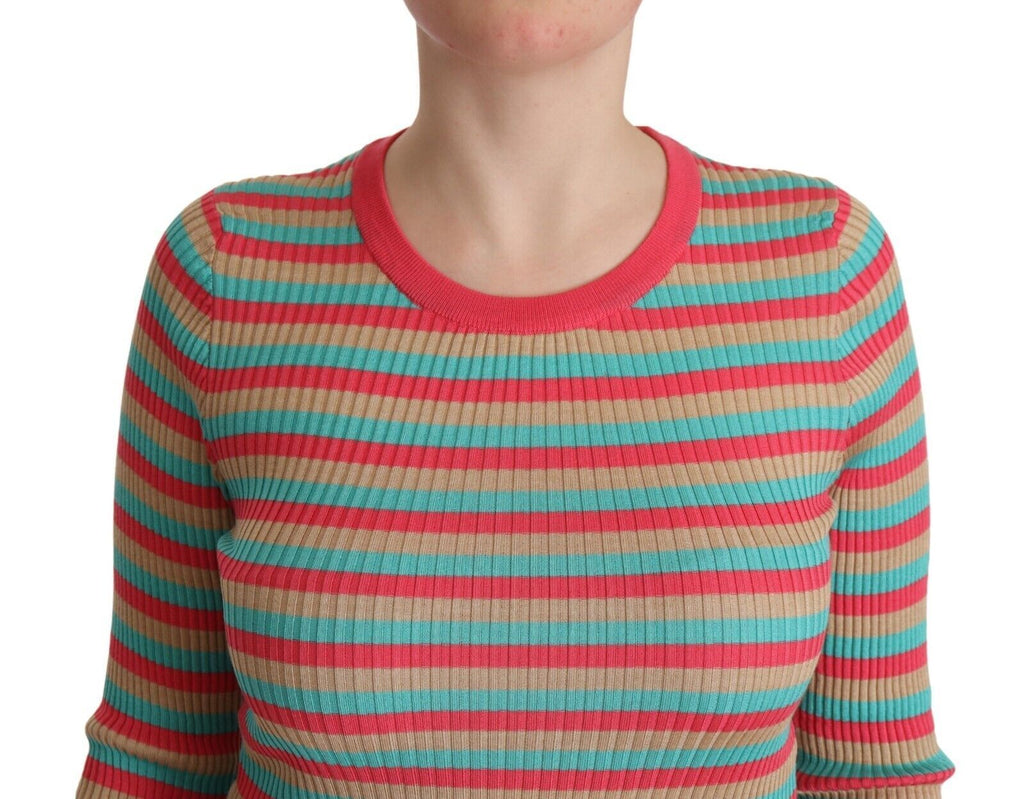 Dolce & Gabbana Multicolor Streifen Seide Rundhalsausschnitt Pullover Top