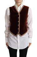 Dolce & Gabbana Burgundy Cotton Velvet Sleeveless V-Neck Vest Top