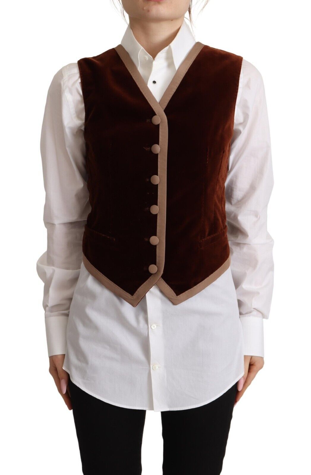 Dolce & Gabbana Burgundy Cotton Velvet Sleeveless V-Neck Vest Top