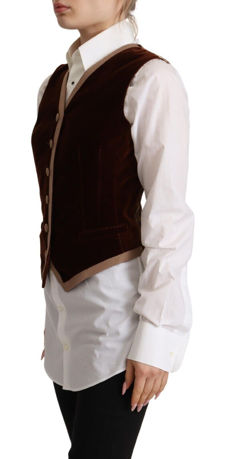 Dolce & Gabbana Burgundy Cotton Velvet Sleeveless V-Neck Vest Top