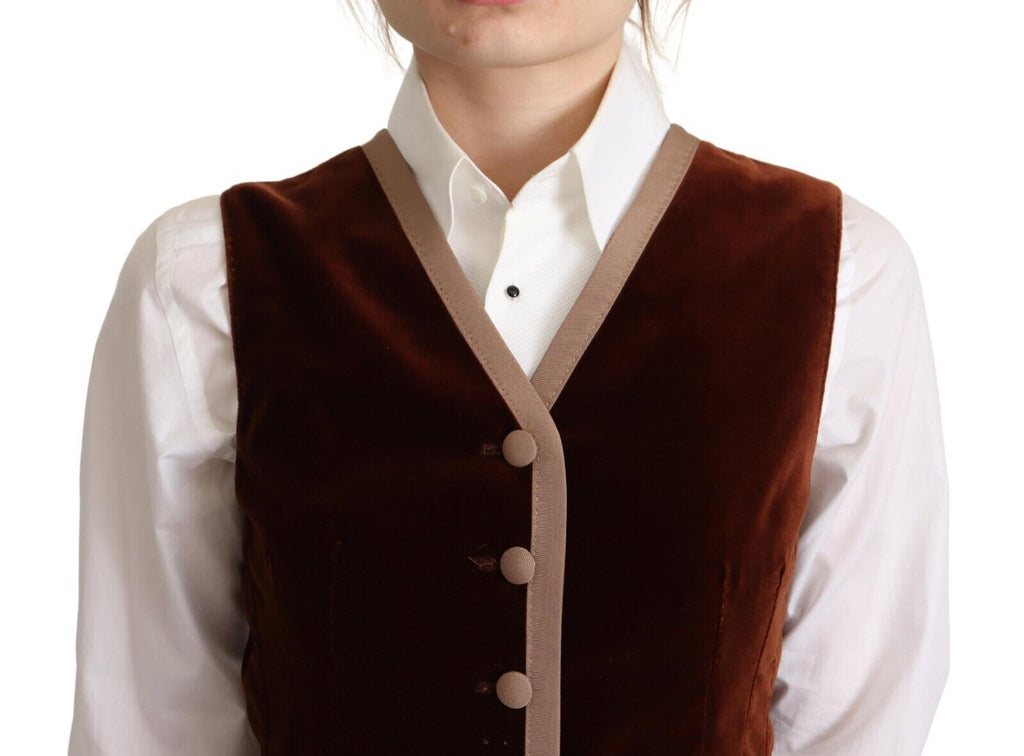 Dolce & Gabbana Burgundy Cotton Velvet Sleeveless V-Neck Vest Top