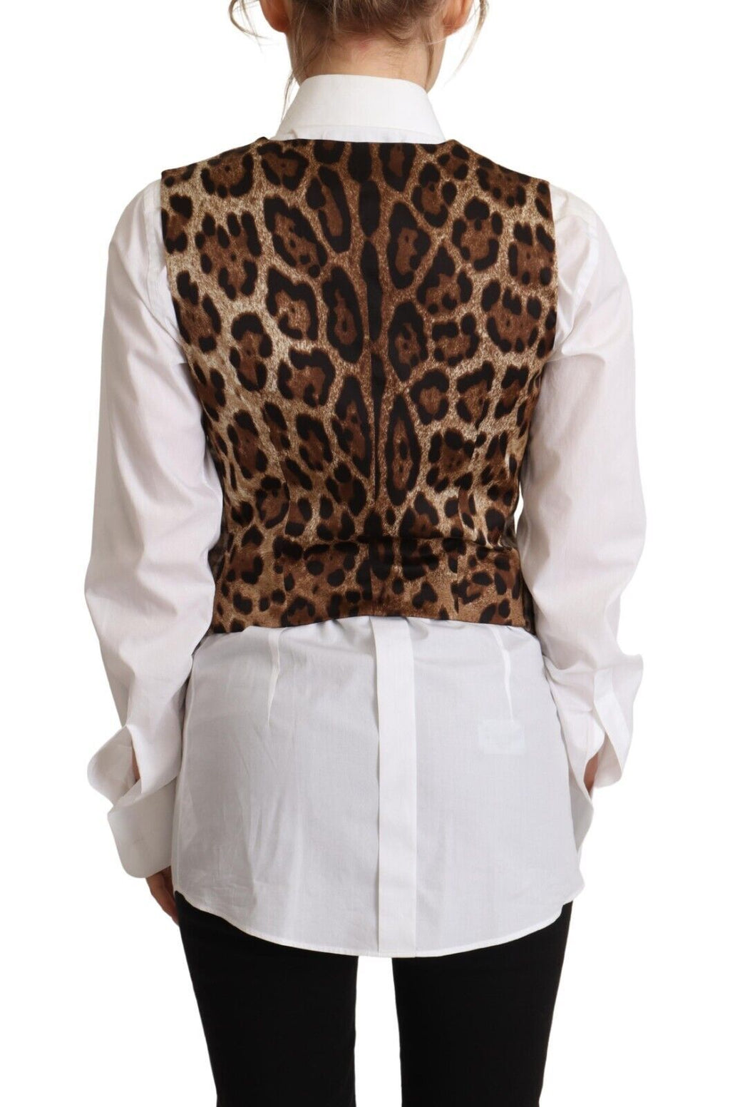 Dolce & Gabbana Brown Plaid Leopard V-Neck Sleeveless Vest Top
