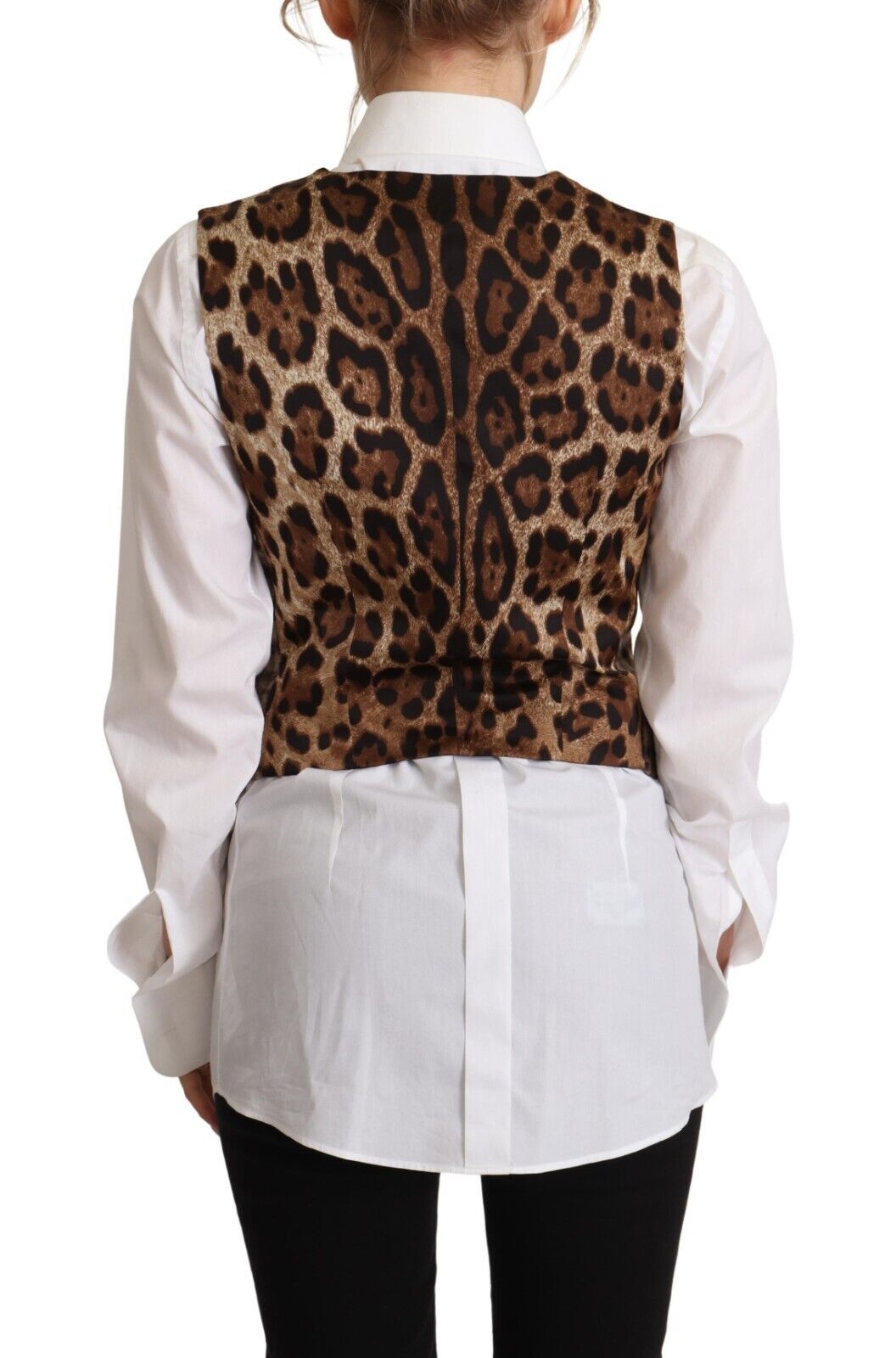 Dolce & Gabbana Brown Plaid Leopard V-Neck Sleeveless Vest Top