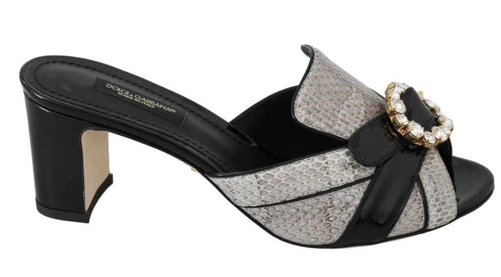 Dolce & Gabbana Schwarz Grau Exotisches Leder Kristalle Sandalen Schuhe