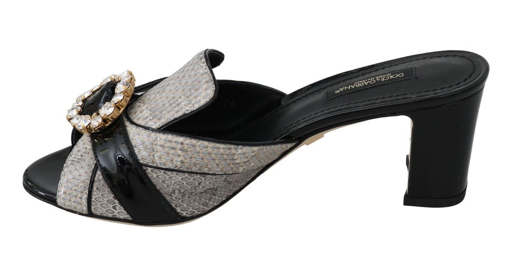 Dolce & Gabbana Schwarz Grau Exotisches Leder Kristalle Sandalen Schuhe