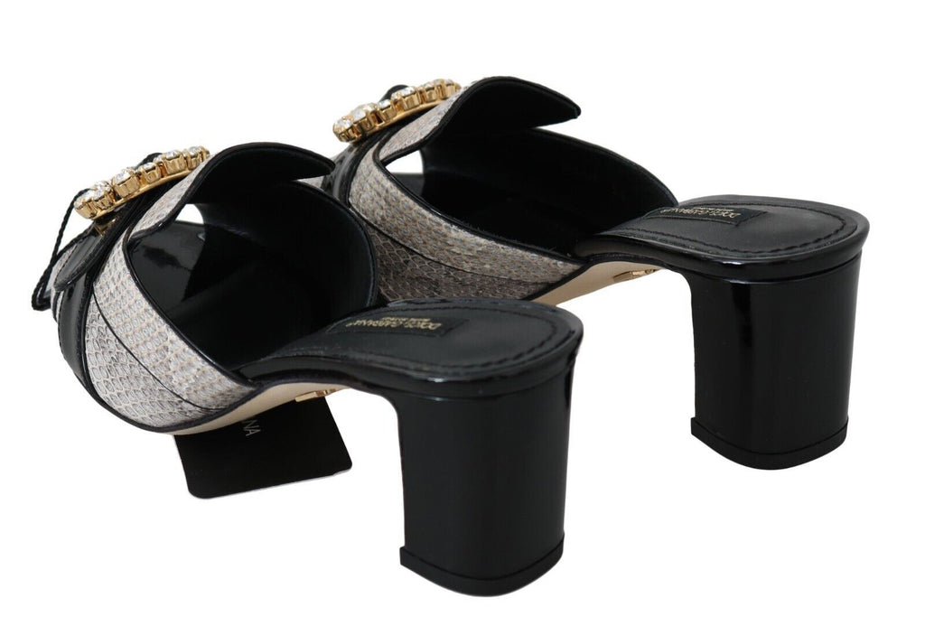 Dolce & Gabbana Schwarz Grau Exotisches Leder Kristalle Sandalen Schuhe