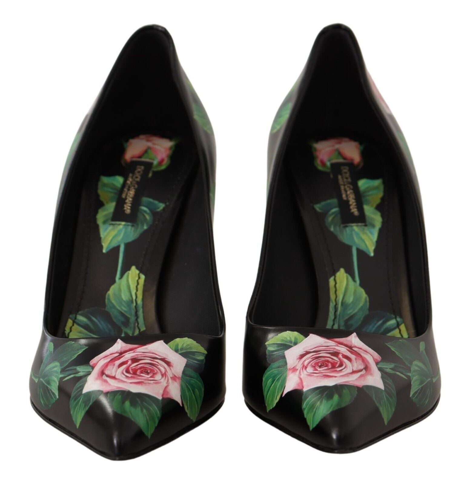 Dolce & Gabbana Black Leather Rose High Heel Pumps Shoes