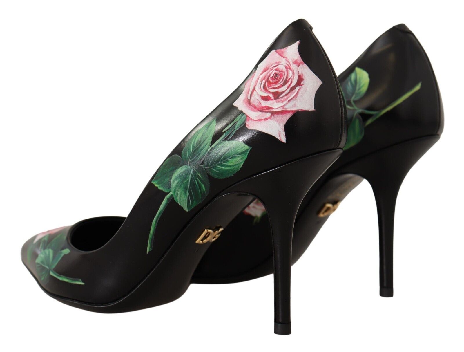 Dolce & Gabbana Black Leather Rose High Heel Pumps Shoes