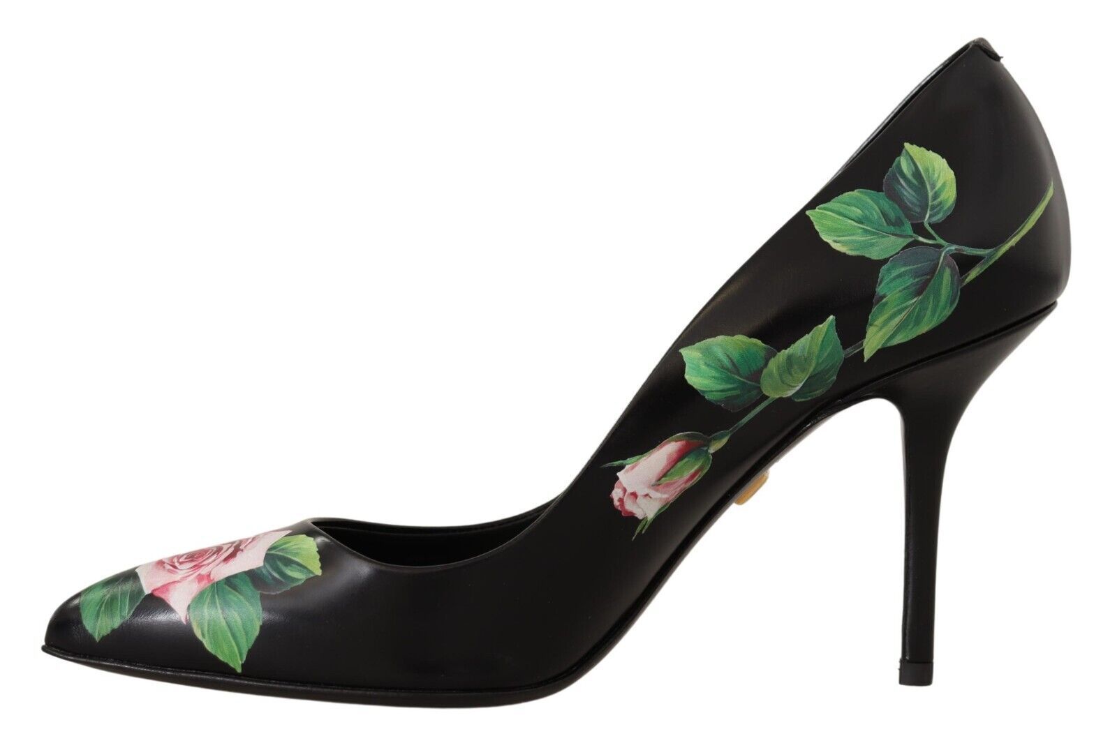 Dolce & Gabbana Black Leather Rose High Heel Pumps Shoes