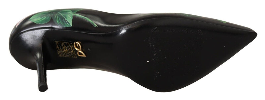 Dolce & Gabbana Black Leather Rose High Heel Pumps Shoes