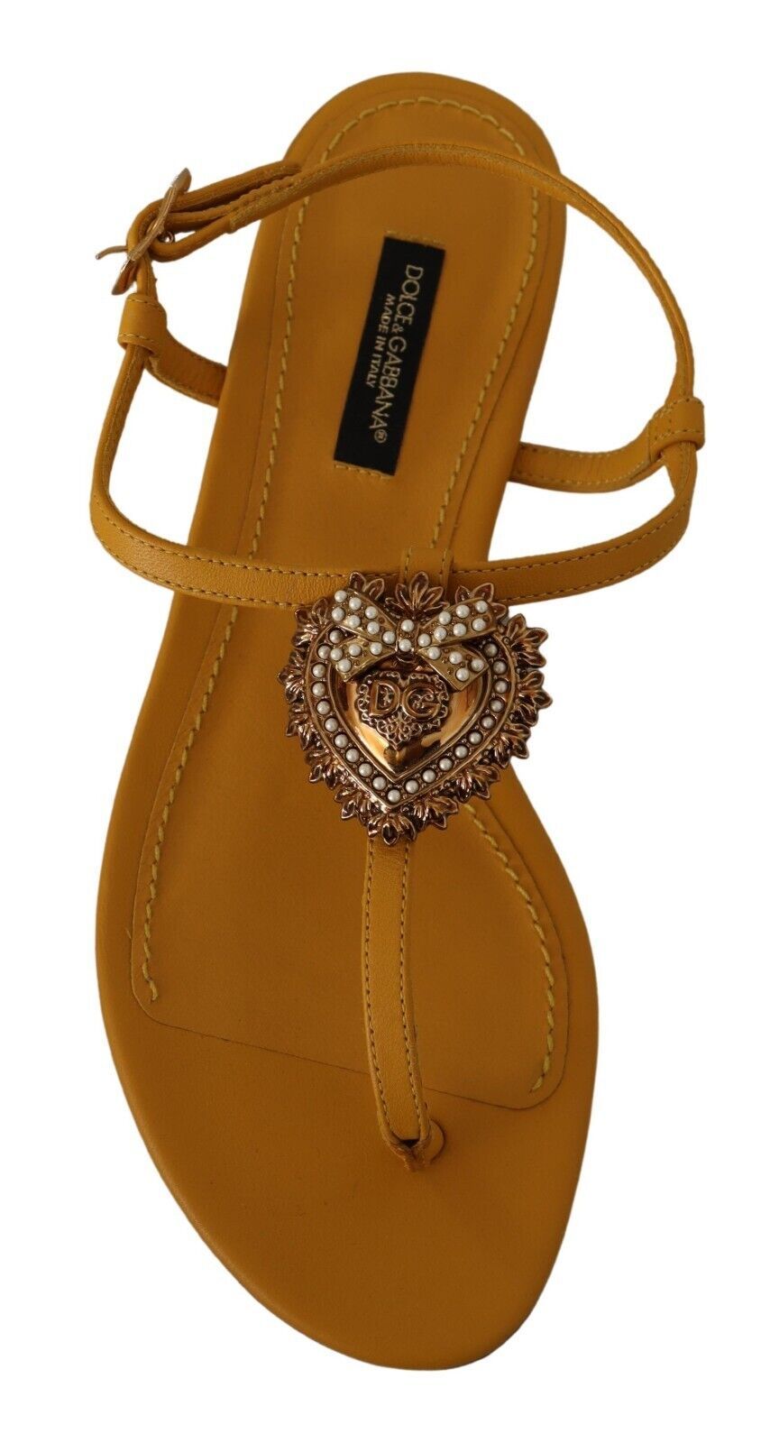 Dolce & Gabbana Mustard Leather Devotion Flat Sandals Shoes