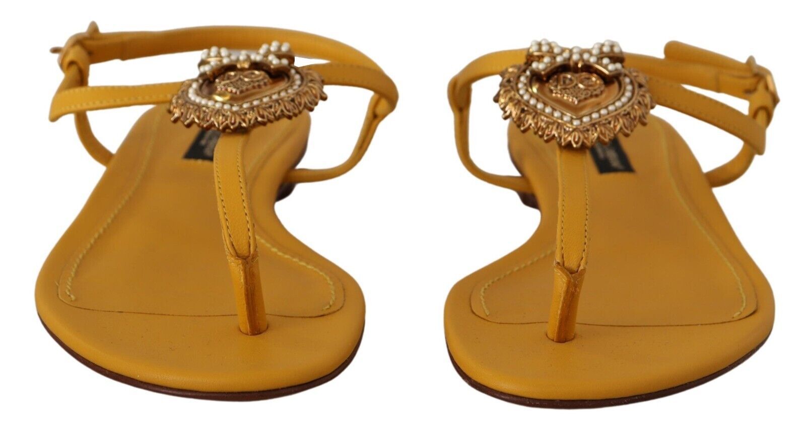 Dolce & Gabbana Mustard Leather Devotion Flat Sandals Shoes