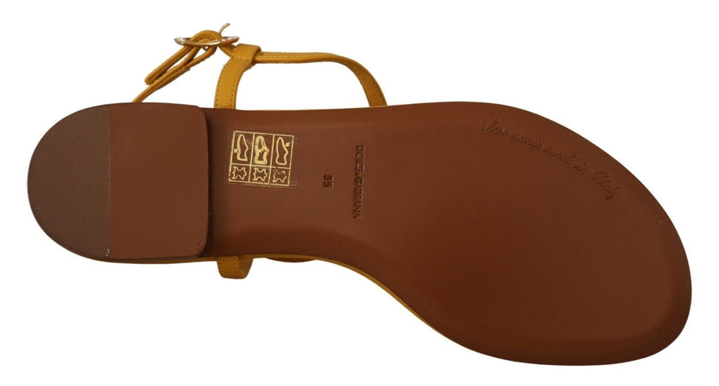 Dolce & Gabbana Mustard Leather Devotion Flat Sandals Shoes