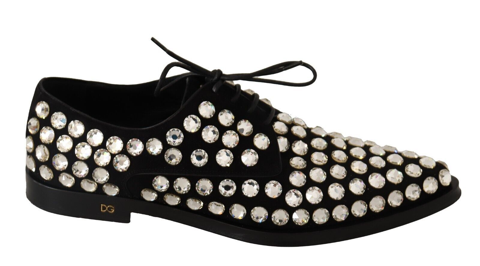Dolce & Gabbana Black Leather Crystal Lace-Up Formal Shoes