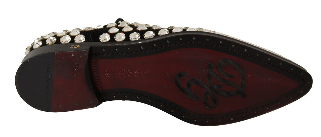 Dolce & Gabbana Black Leather Crystal Lace-Up Formal Shoes