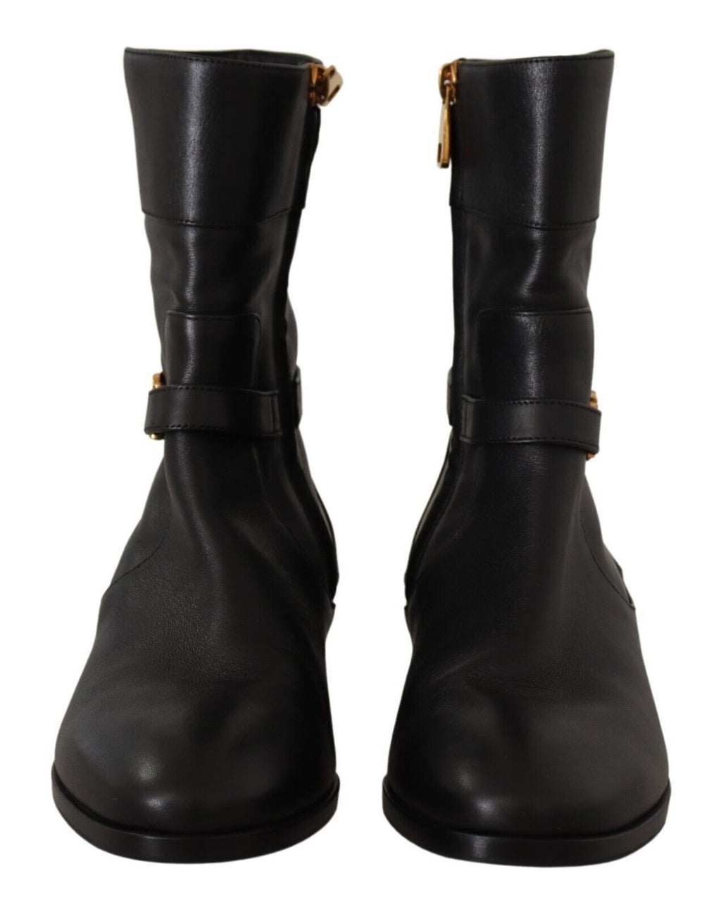 Dolce & Gabbana Schwarzes Leder Flats Logo Kurze Stiefel Schuhe
