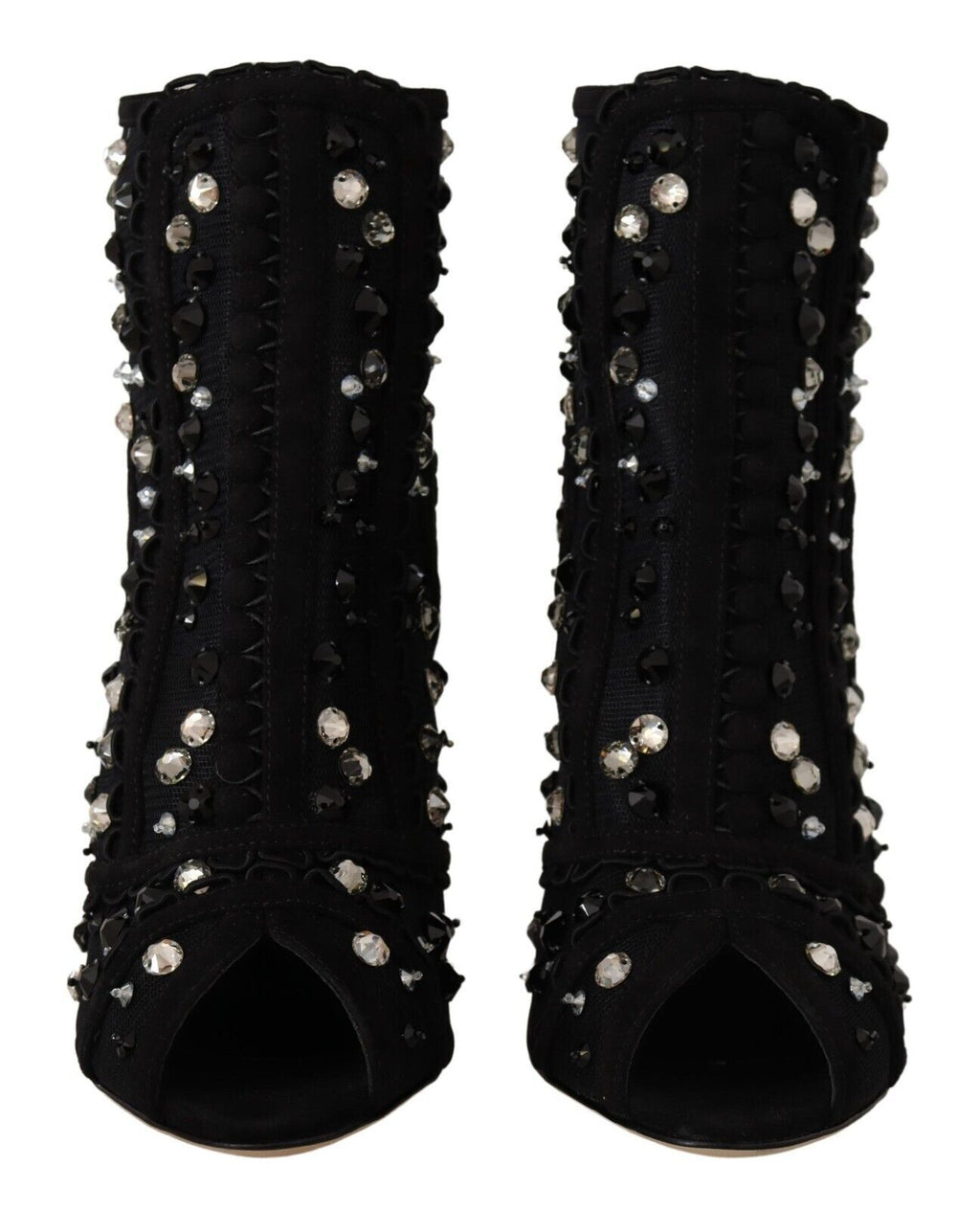 Dolce & Gabbana Schwarz Kristalle Heels Reißverschluss Kurze Stiefel Schuhe