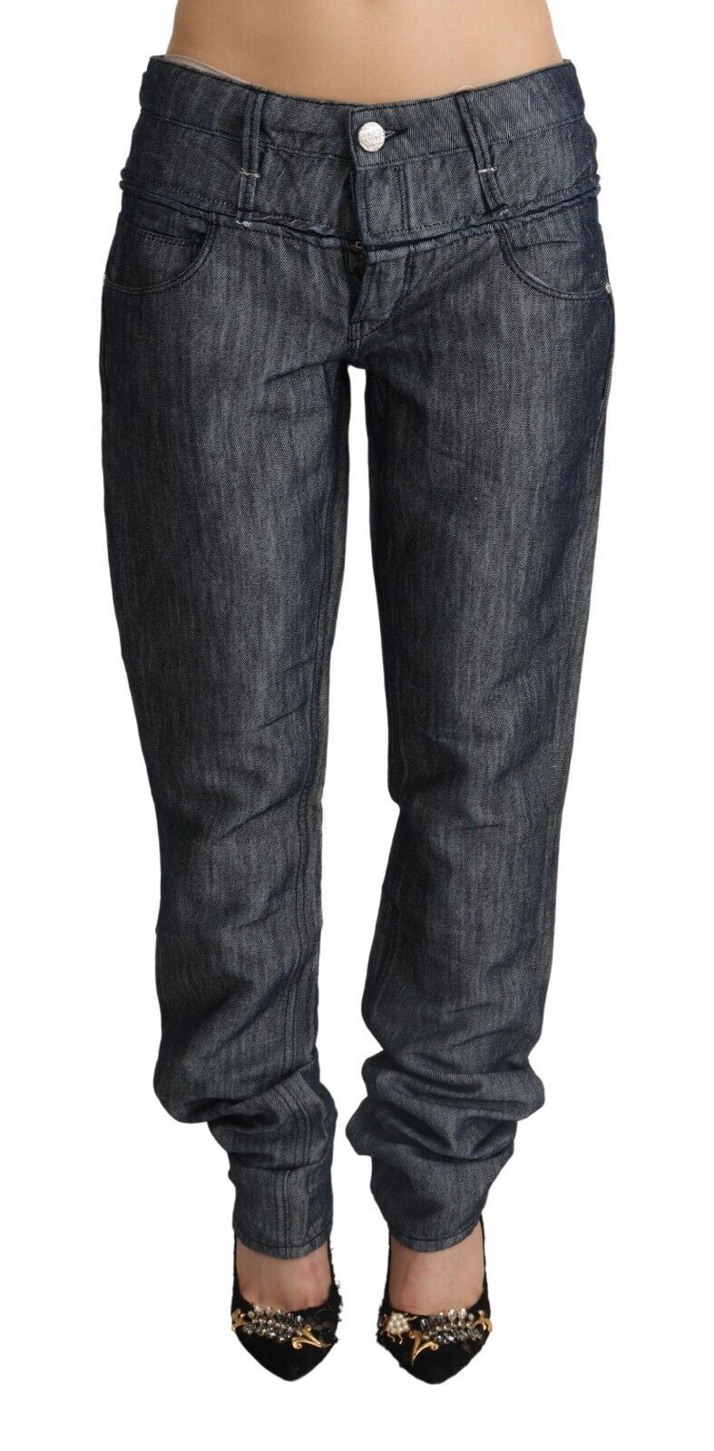 Acht Dunkelgraue Ramie Mid Wide Waist Straight Denim Jeans