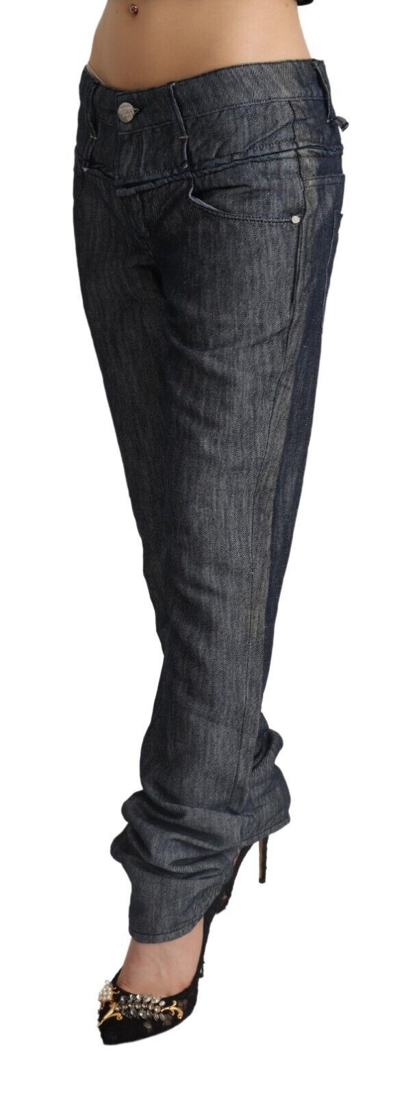 Acht Dunkelgraue Ramie Mid Wide Waist Straight Denim Jeans