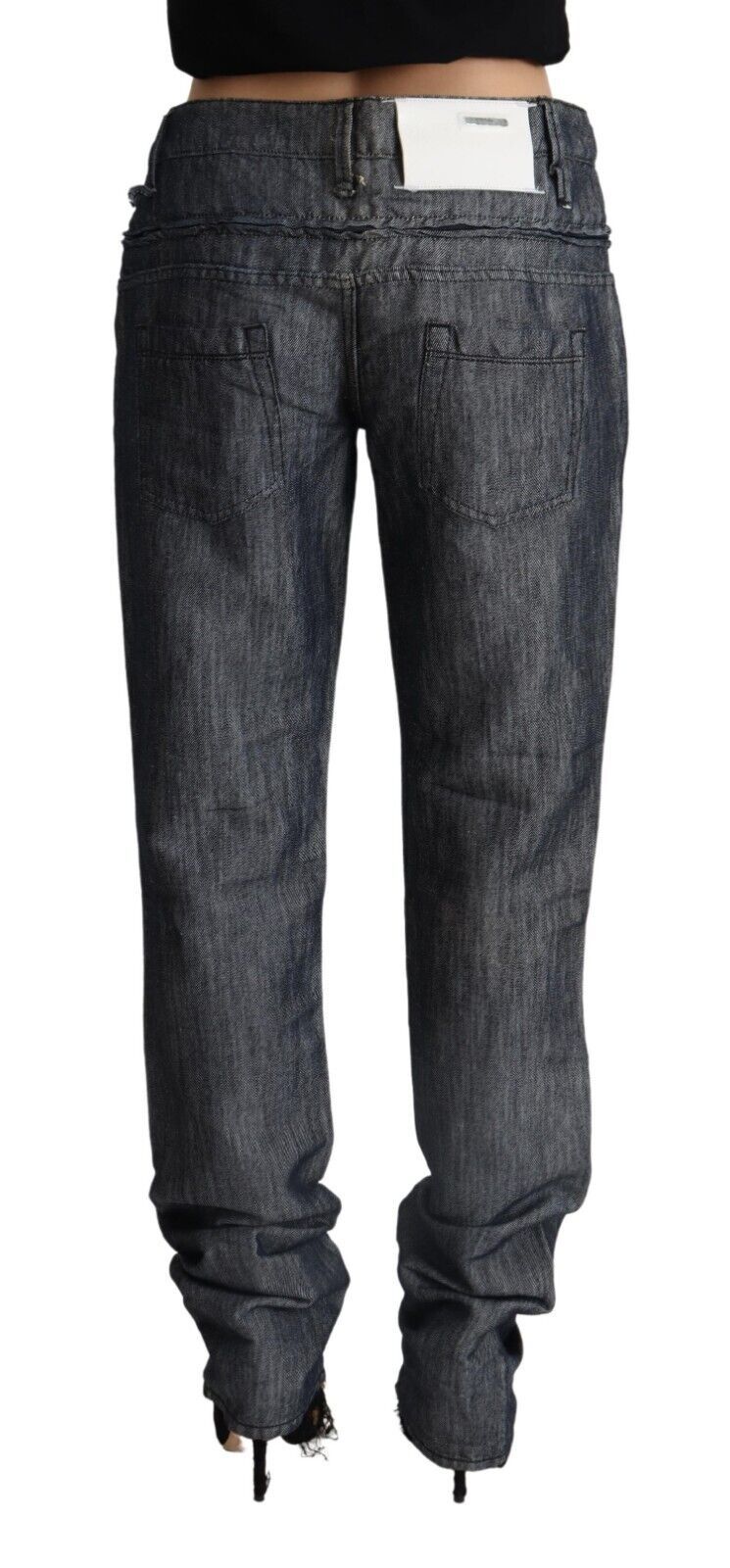 Acht Dunkelgraue Ramie Mid Wide Waist Straight Denim Jeans