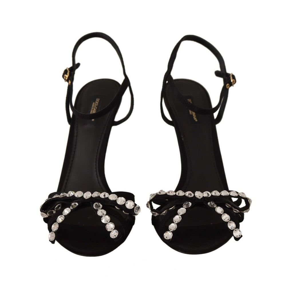 Dolce & Gabbana Black Crystal Ankle Strap Heels Sandals Shoes