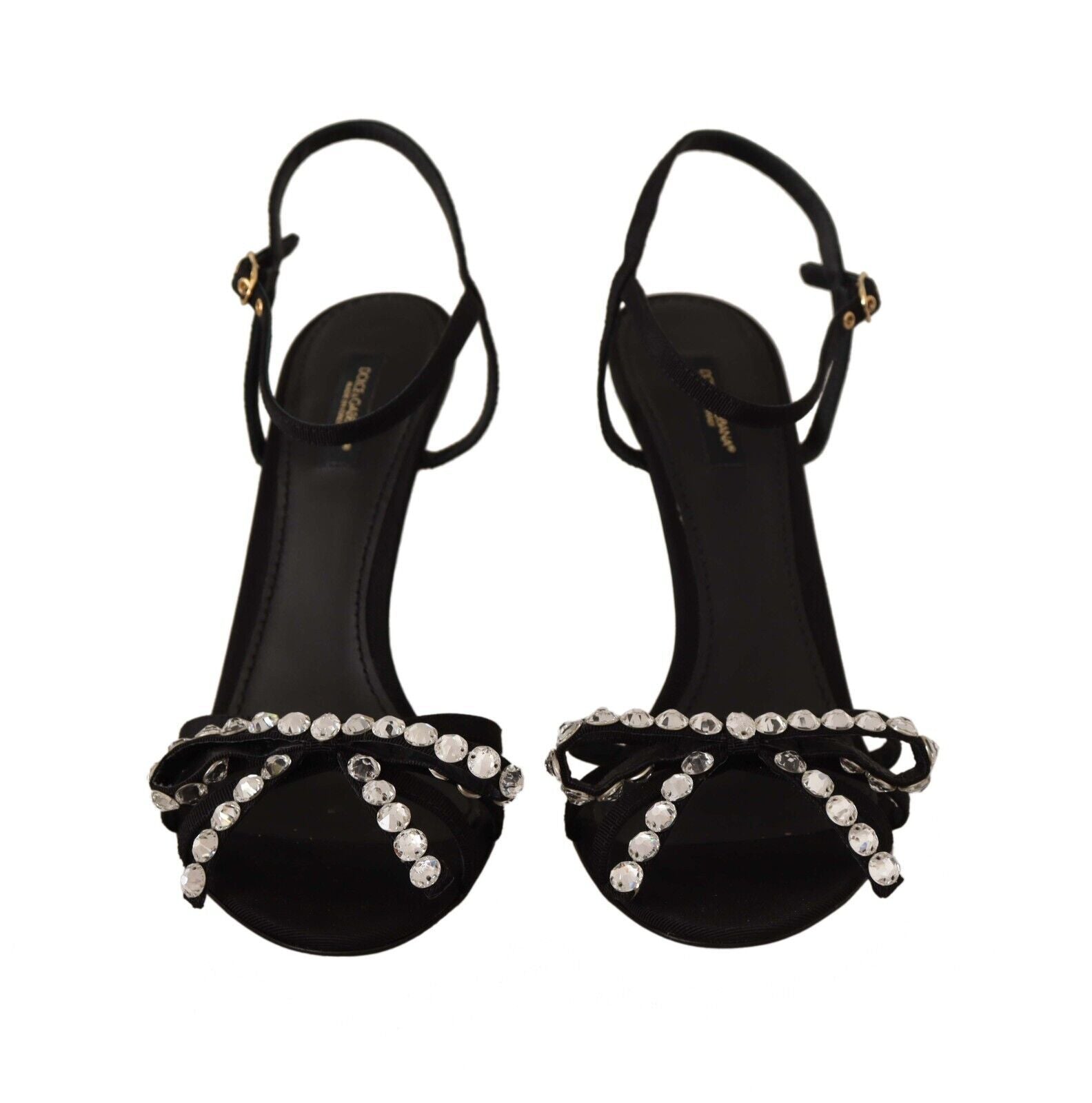Dolce & Gabbana Black Crystal Ankle Strap Heels Sandals Shoes
